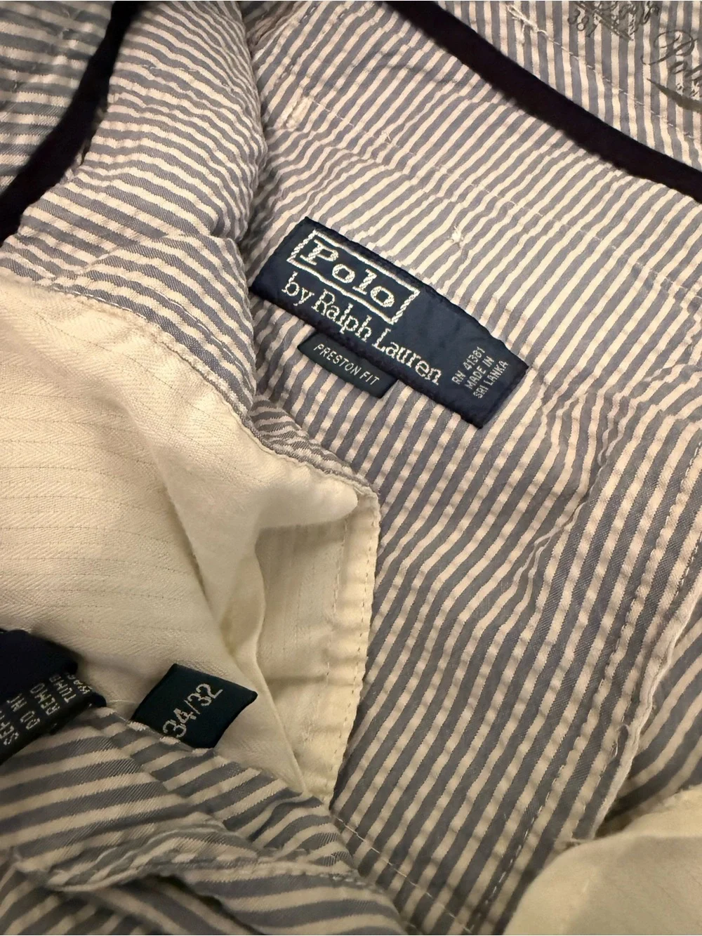 Polo Ralph Lauren Men’s Blue & White Seersucker Pants 34x32 Preston Fit